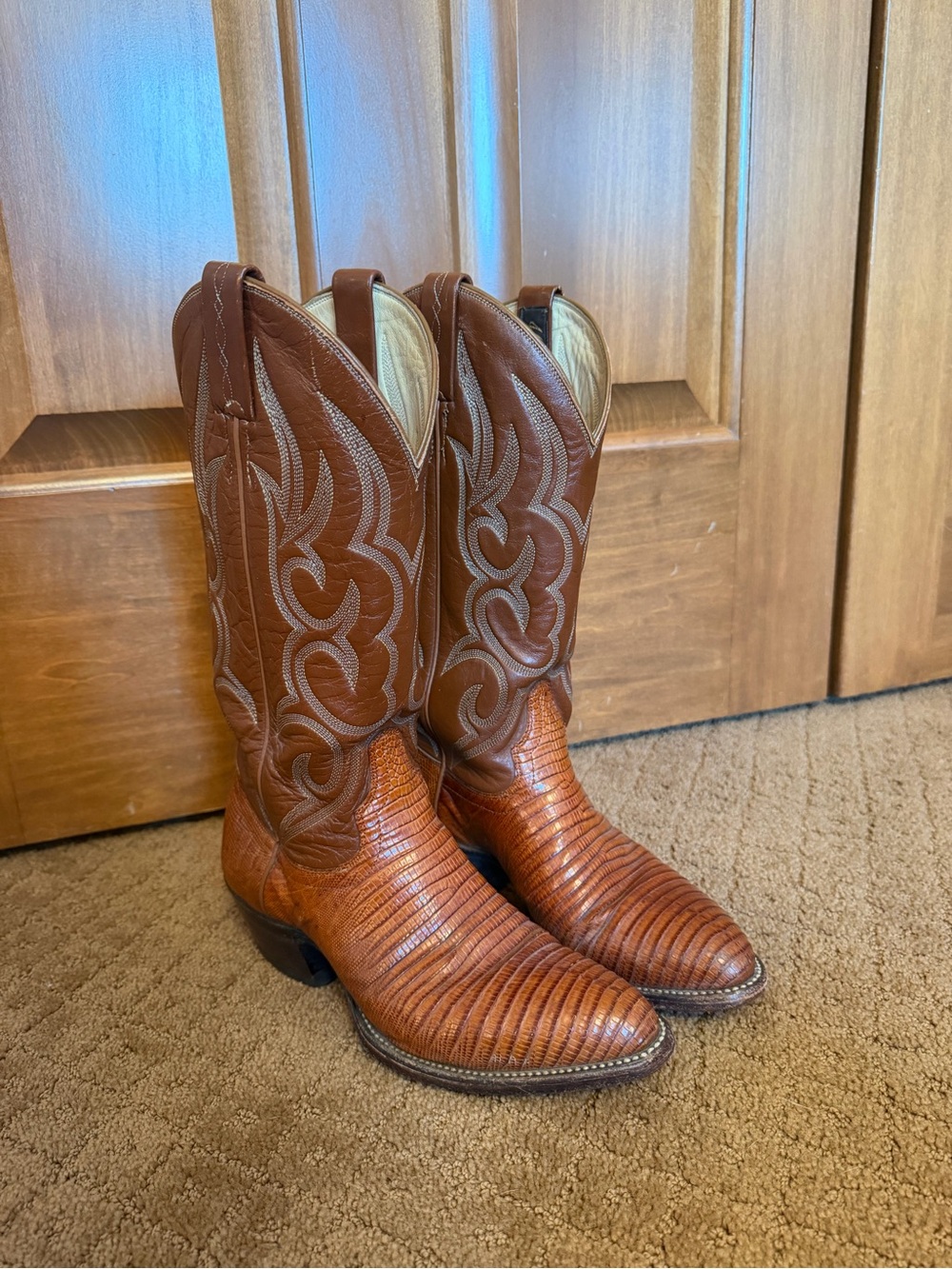 J.Chisholm Lizard Skin Cowboy Boots Mens 6.5D Brown Vintage Western Exotic